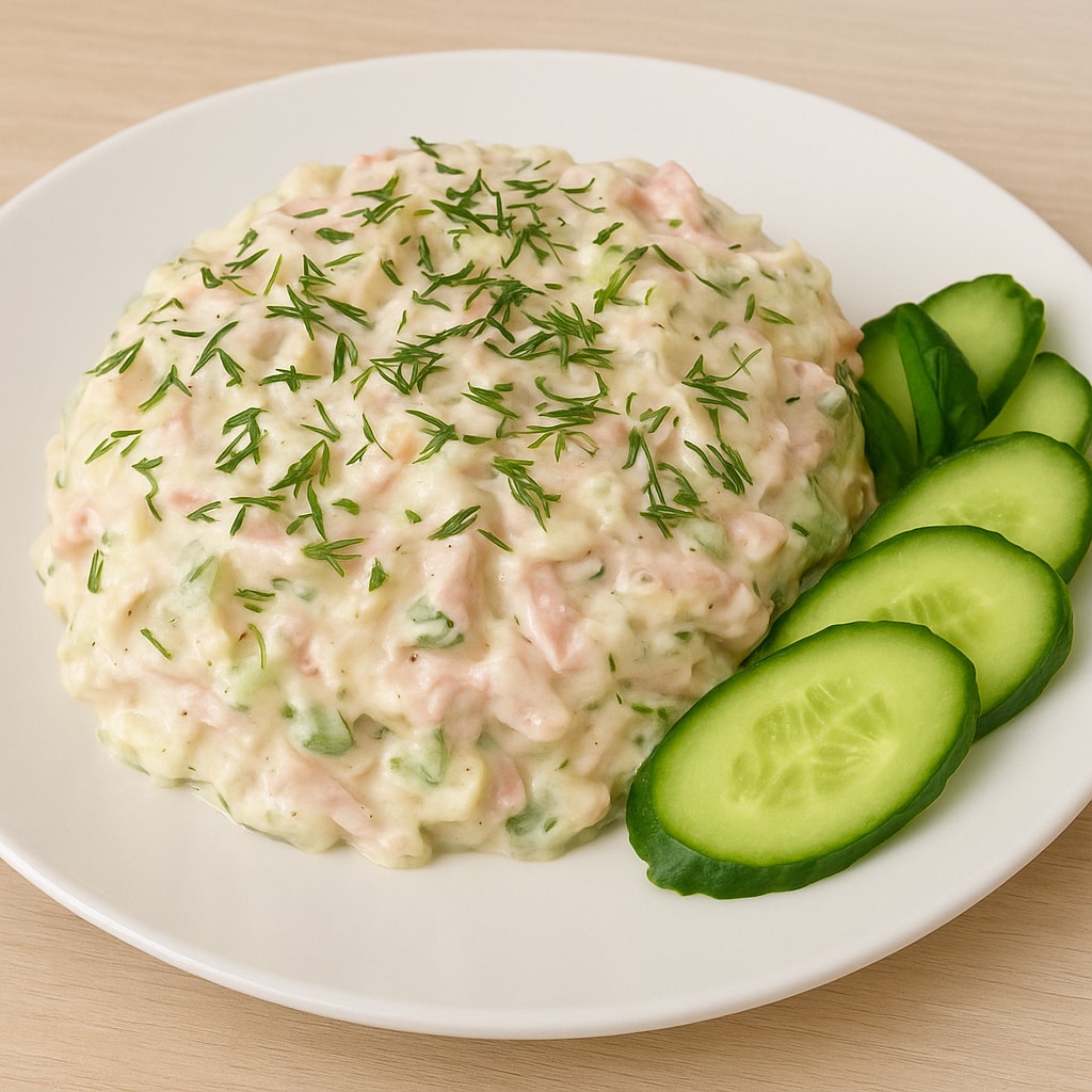 Салат с курицей, ветчиной и сметаной