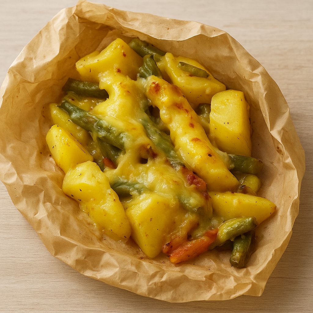 Куриное филе с овощами в лодочках из пергамента