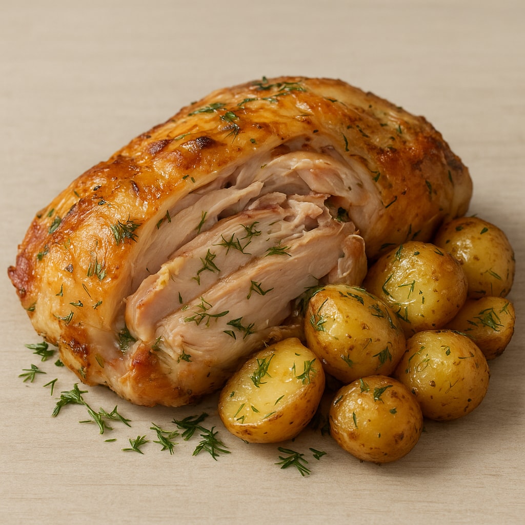 Запечённая курица с маслом и чесноком