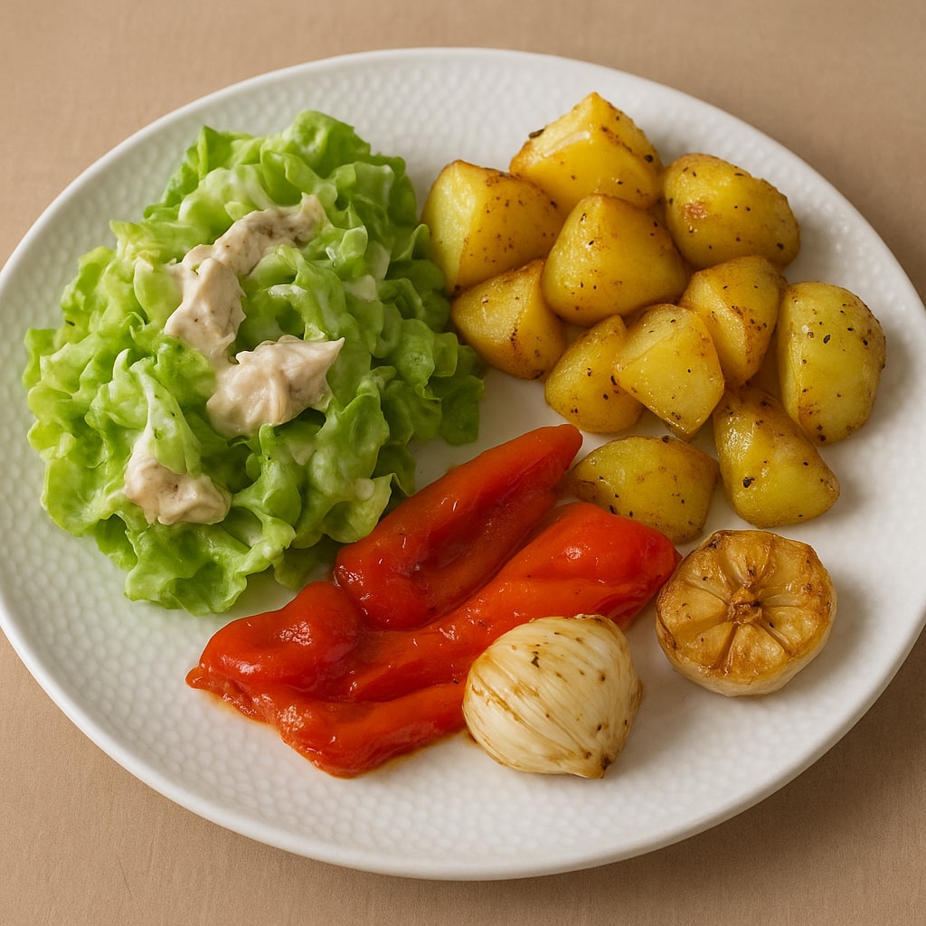 Салат с курицей и запечёнными овощами