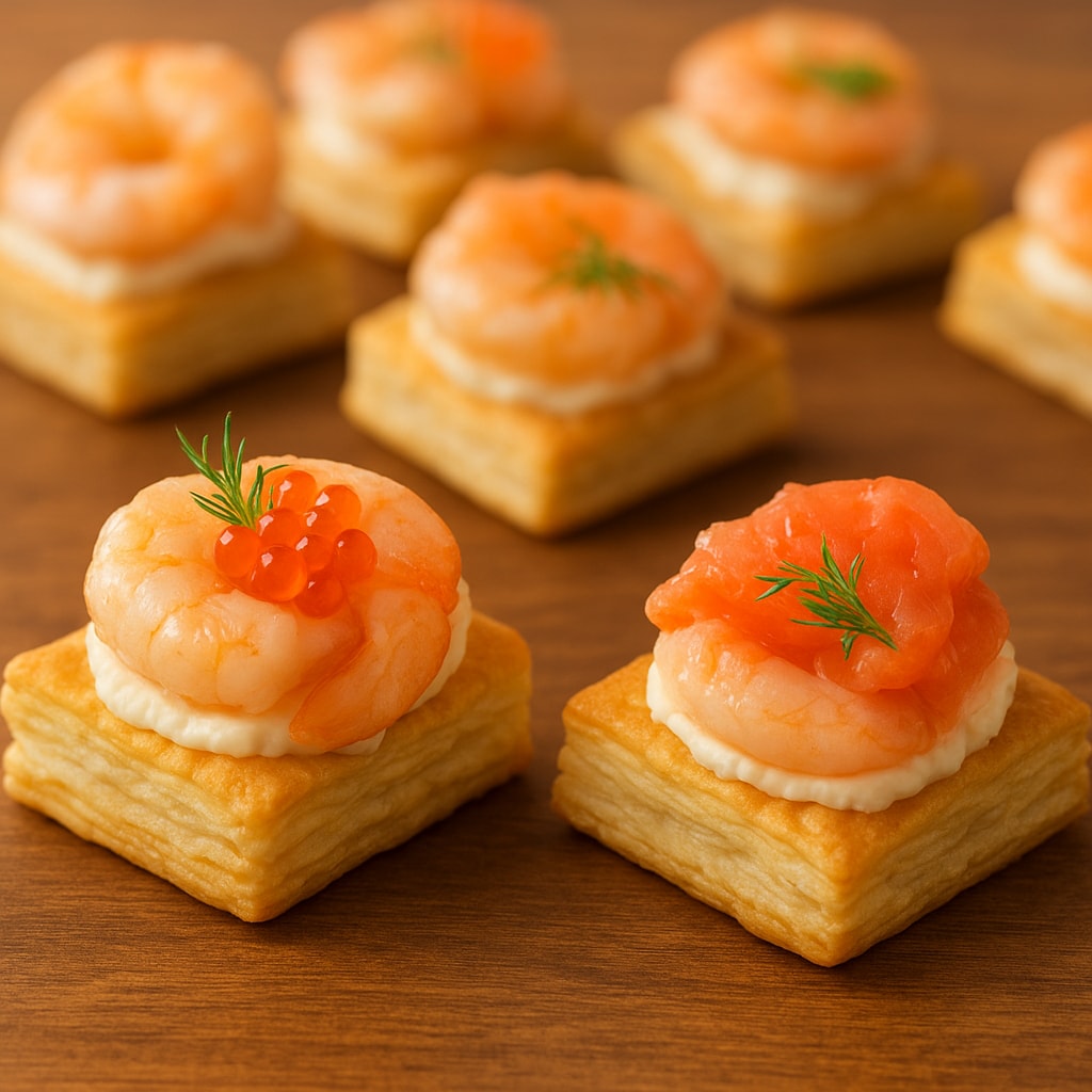 Закуски из слоёного теста с морепродуктами