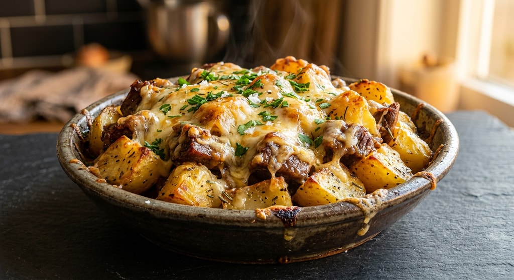 Картошка с мясом и сыром