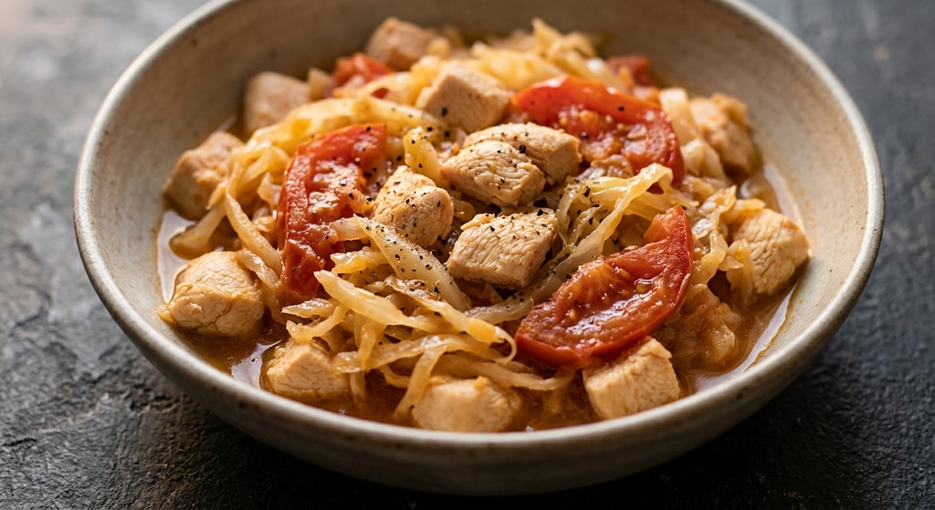 Курица с капустой и помидорами