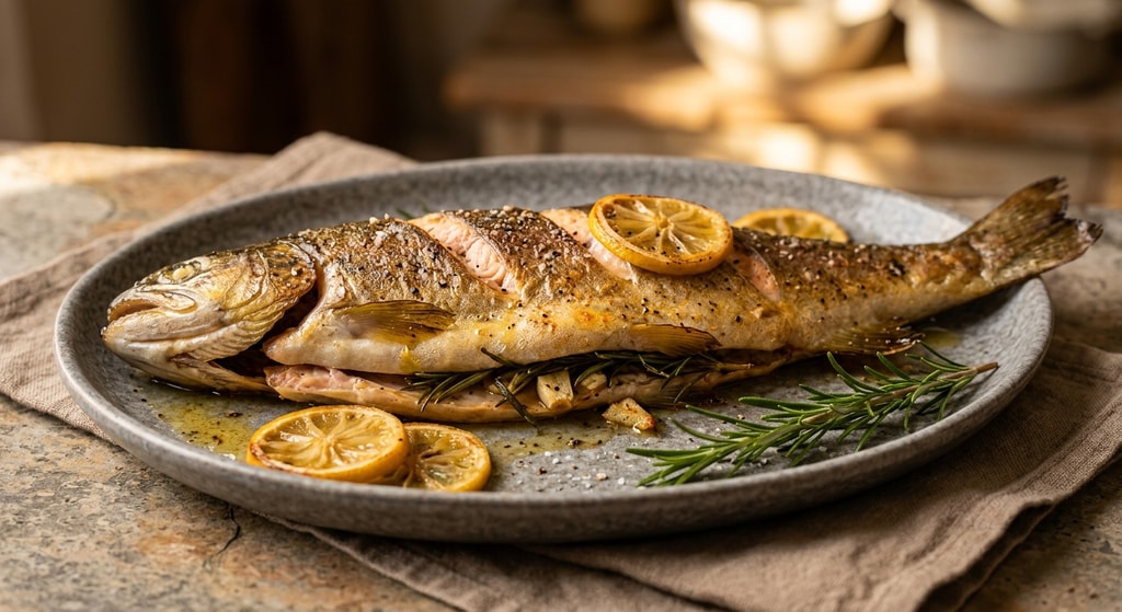 Форель, запеченная с лимоном и розмарином