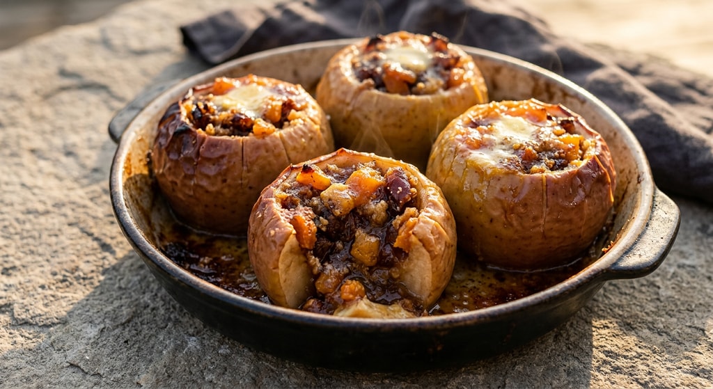 Печеные яблоки с курагой и финиками