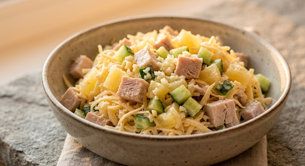 Салат с сыром, ананасами и курицей