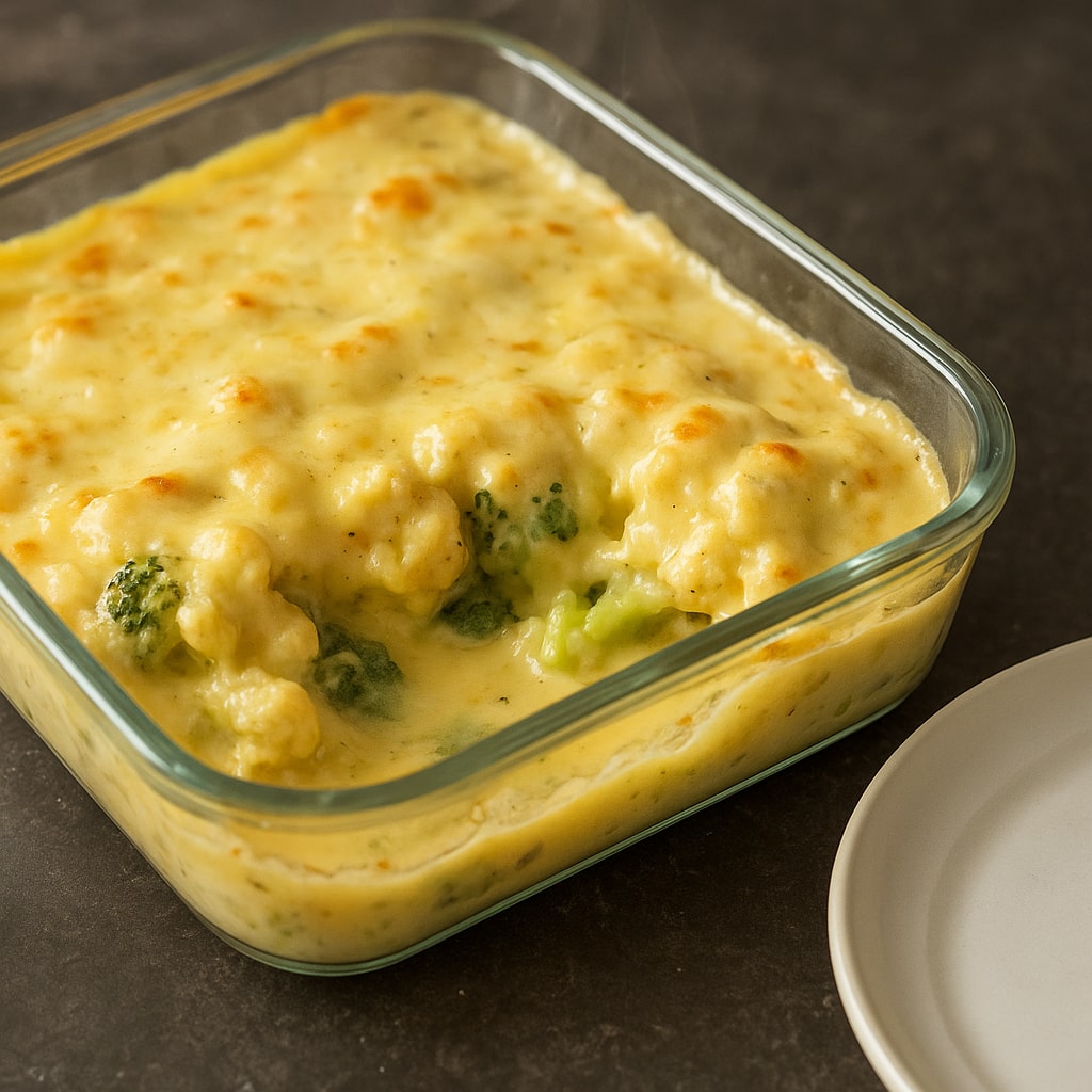 Куриное филе с брокколи и цветной капустой в сметанной заливке