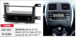 Переходная рамка для установки автомагнитолы CARAV 11-536: 2 DIN - 173 x 98 mm / 1 DIN - 182 x 53 mm / NISSAN Micra (K13), March (K13), Note (E12), Versa (E12) 2013-2017