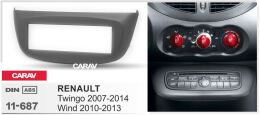 Переходная рамка для установки автомагнитолы CARAV 11-687: 1 DIN / 182 x 53 mm / RENAULT Twingo 2007-2014; Wind 2010-2013