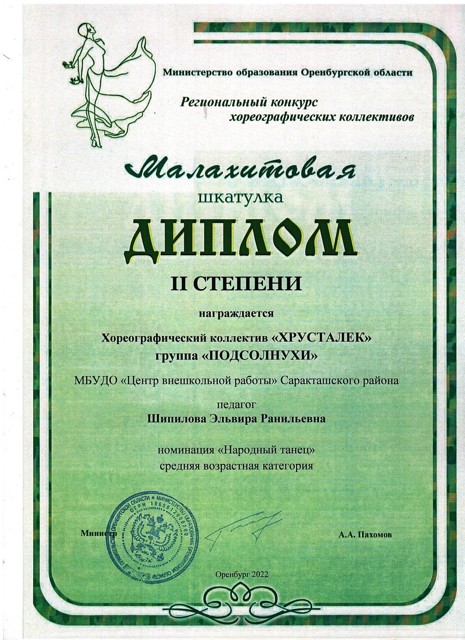 2022 год.Областной конкурс хореографических коллективов "Малахитовая шкатулка" Диплом 2 степени.