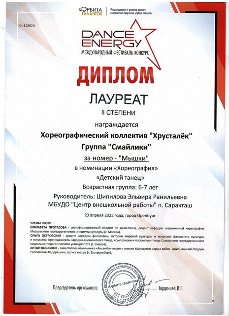 2023 Международный конкурс-фестиваль "DANCE ENERGY"  Лауреаты 2 степени.