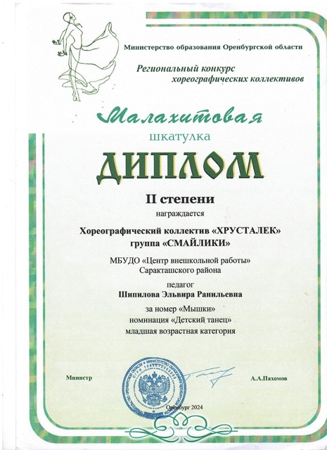 2024 год.Областной конкурс хореографических коллективов "Малахитовая шкатулка" Диплом 2 степени.группа "Смайлики" танец "Мышки"