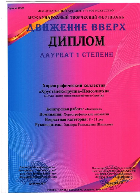 2024 год.Международный творческий фестиваль "Движение вверх" Лауреаты 1 степени.