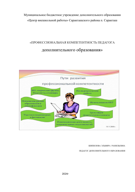 Выступление на методическом совете.
«Профессиональная компетентность  педагога дополнительного образования»