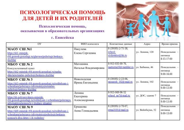 Психологическая помощь Енисейск