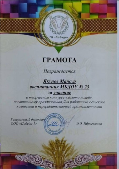 Творческий конкурс Золото полей ,посвященный празднованию Дня работника сельского хозяйства, ООО Победа-1, 2023г