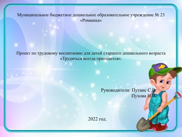 Проект Трудиться всегда пригодится 2022г