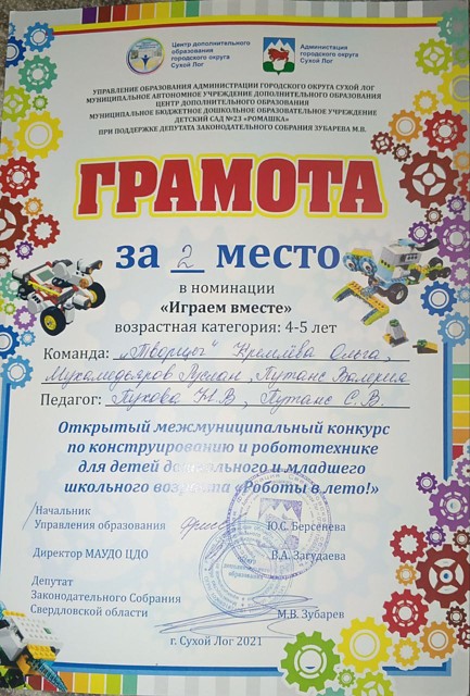 ОТКРЫТЫЙ Межмуниципальный конкурс по конструированию и робототехники для детей дошкольного и младшего школьного возраста"Роботы в лето!", 2021г