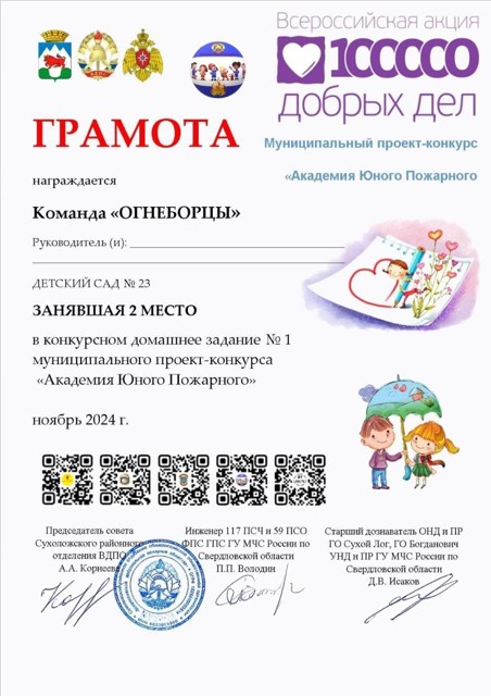 Муниципальный проект-конкурс Академия юного пожарного , 2 место, 2024 г.