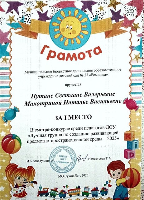 Смотр -конкурс среди педагогов ДОУ "Лучшая группа по созданию РППС-2025" МБДОУ №23 , 2025г.