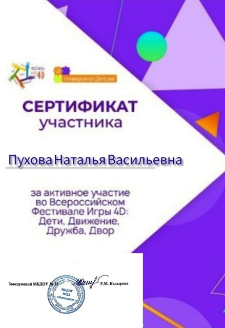 Всероссийский Фестиваль Игры 4D Дети, Движение,Дружба, Двор 2024г.