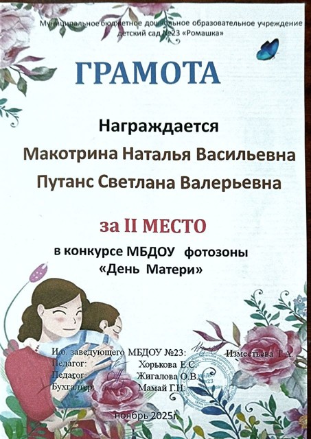 Конкурс МБДОУ фотозоны "День матери", 2 место , 2025г.