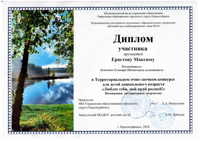 диплом участника Ерастов Максим