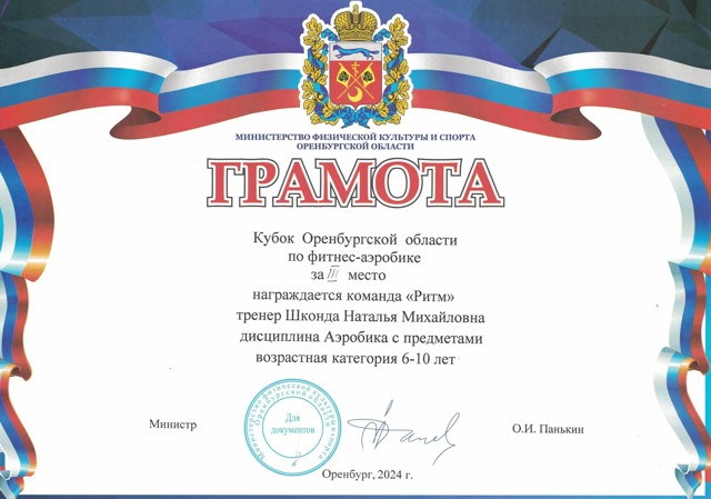 Кубок Оренбургской области по фитнес аэробике 2024 год, 3 место "Ритм"