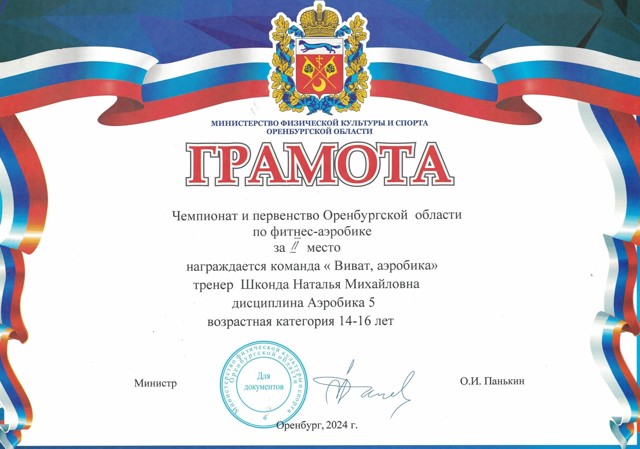 Чемпионат и первенство Оренбургской области по фитнес аэробике, аэробика-5. "Виват, аэробика", 2 место, 2024 год