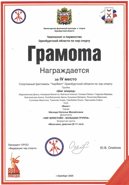 Спортивный фестиваль"Чирфест", группа Шаг вперед 4 место, 2025 год