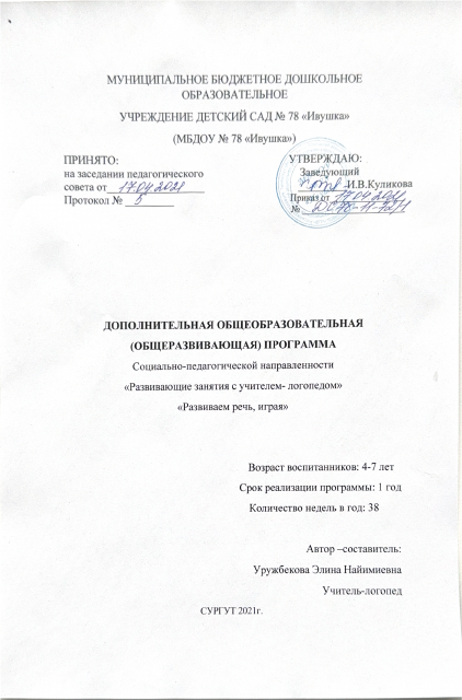 ДОП социально-педагогической направленности «Развиваем речь, играя»