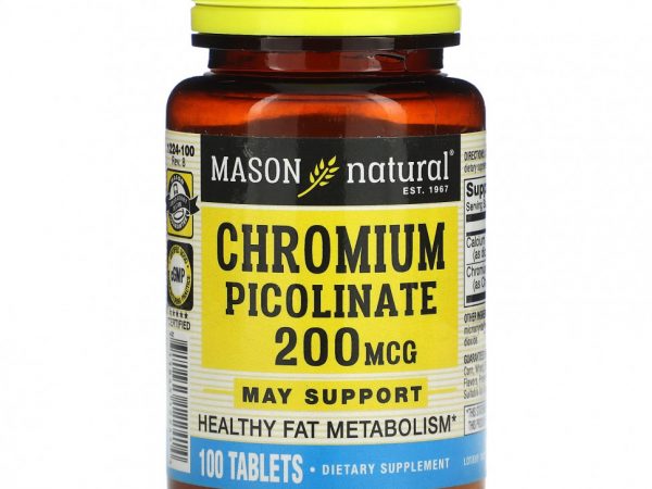 Mason Natural, Пиколинат хрома, 200 мкг, 100 таблеток