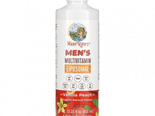 MaryRuth Organics, Men's Multivitamin Liposomal, Vanilla Peach, 15.22 fl oz (450 ml)