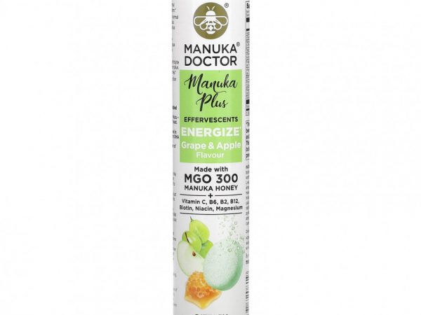 Manuka Doctor, Manuka Plus, шипучие, бодрящее, с виноградом и яблоком, 20 шипучих таблеток