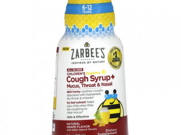 Zarbee's, Children's Daytime, сироп от кашля и слизи, для горла и носа, для детей от 6 до 12 лет, из натурального винограда, 236 мл (8 жидк. Унций)