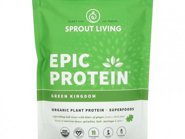 Sprout Living, Epic Protein, органический растительный протеин и суперпродукты, Green Kingdom, 455 г (1 фунт)