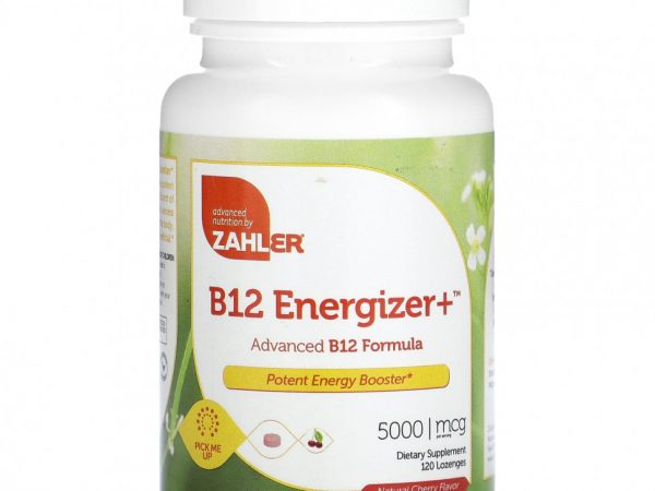 Zahler, B12 Energizer +, улучшенная формула витамина B12, натуральная вишня, 5000 мкг, 120 пастилок