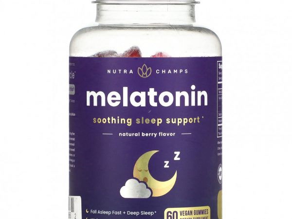 NutraChamps, Мелатонин, натуральные ягоды, 60 веганских жевательных таблеток