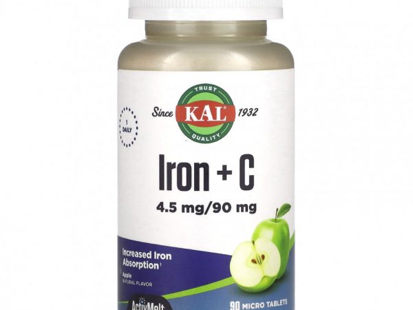 KAL, Железо + витамин C, яблоко, 90 микротаблеток