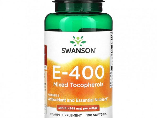 Swanson, E-400, смесь токоферолов, 400 МЕ (268 мг), 100 мягких таблеток