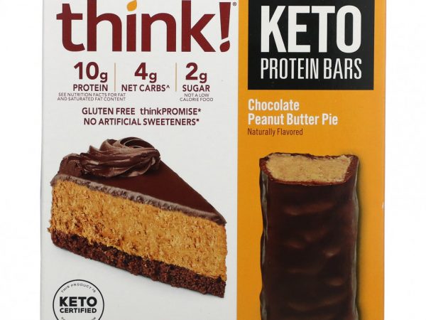 Think !, Keto Protein Bars, шоколадный пирог с арахисовой пастой, 5 батончиков, 40 г (1,41 унции) каждый