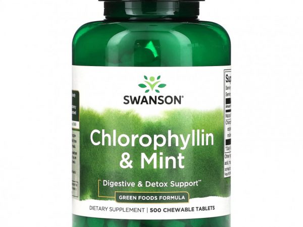 Swanson, Хлорофиллин и мята, 500 жевательных таблеток