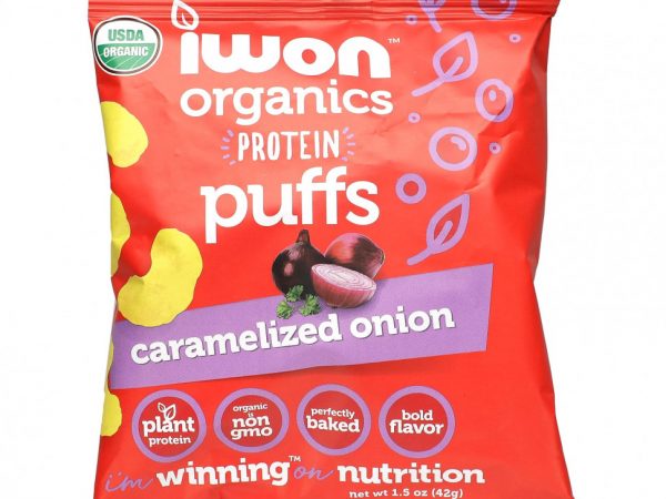 IWON Organics, Organics Protein Puffs, карамелизованный лук, 8 пакетиков по 42 г (1,5 унции)