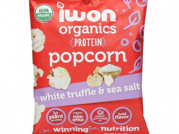 IWON Organics, Органический протеин, попкорн, белые трюфели и морская соль, 8 пакетиков по 28 г (1 унция)