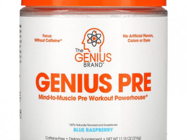 The Genius Brand, Genius Pre, предтренировочная добавка, голубая малина, 316 г (11,15 унции)