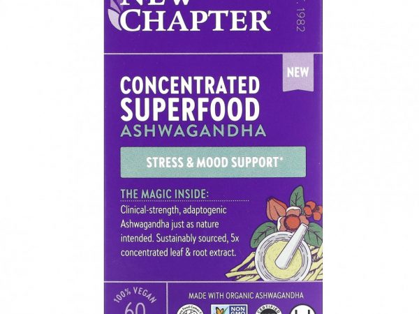 New Chapter, Концентрированная ашваганда из суперфудов, 60 веганских капсул