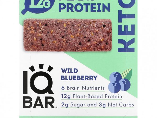 IQBAR, Батончики с растительным протеином, дикая голубика, 12 батончиков по 45 г (1,6 унции)
