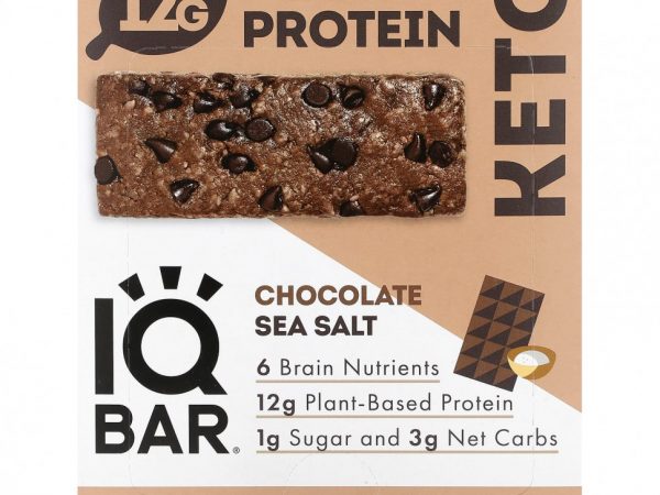 IQBAR, Растительный протеиновый батончик, шоколадная морская соль, 12 батончиков, 45 г (1,6 унции)