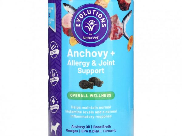 NaturVet, Evolution, анчоус при аллергии и поддержке суставов, для собак, 90 жевательных таблеток, 198 г (6,9 унции)