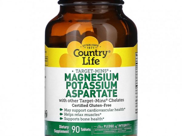 Country Life, Target-Mins, магний, калий, аспартат, 90 таблеток